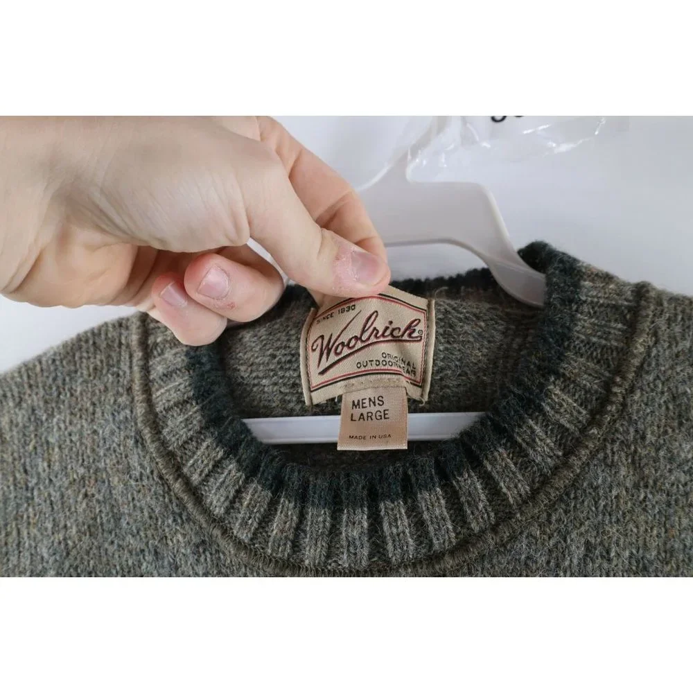 Vintage 90s Woolrich Mens Large Wool Knit Crewneck Dad Sweater Heather Green USA - Picture 4 of 8